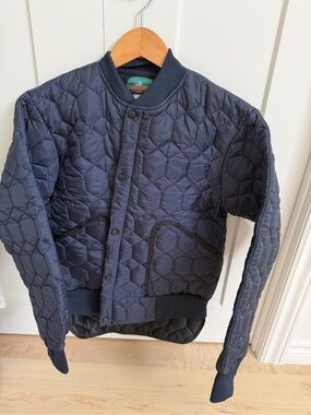Quilted Bomber Jacket in Navy
